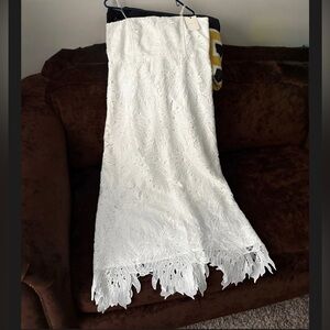 Adelyn Rae White Strapless Lace Eyelet Detail Dress- Size Large